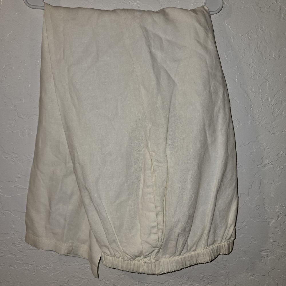 Flax White/Beige 100% Linen High Elastic Waisted Oversized  Pants Size L 30 x 32